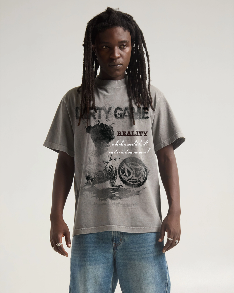 Grey Distressed "Reality" Short Sleeve T-Shirt